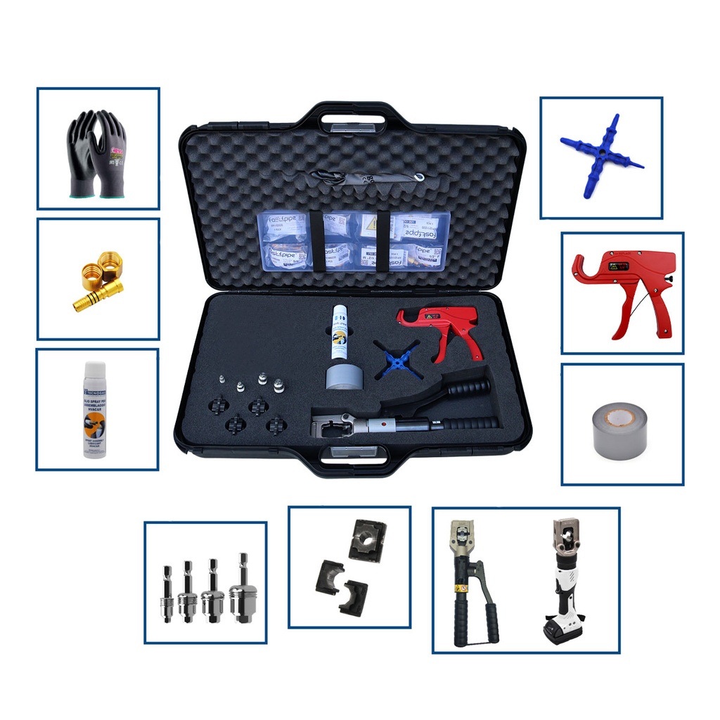 [FPI-0050] FASTPIPE® Starter Set AiO 1/4" + 3/8" Presswerkzeug manuell mit zwei Rollen Rohr